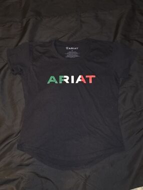 Ariat Black Tee with Green, White & Red Lettering